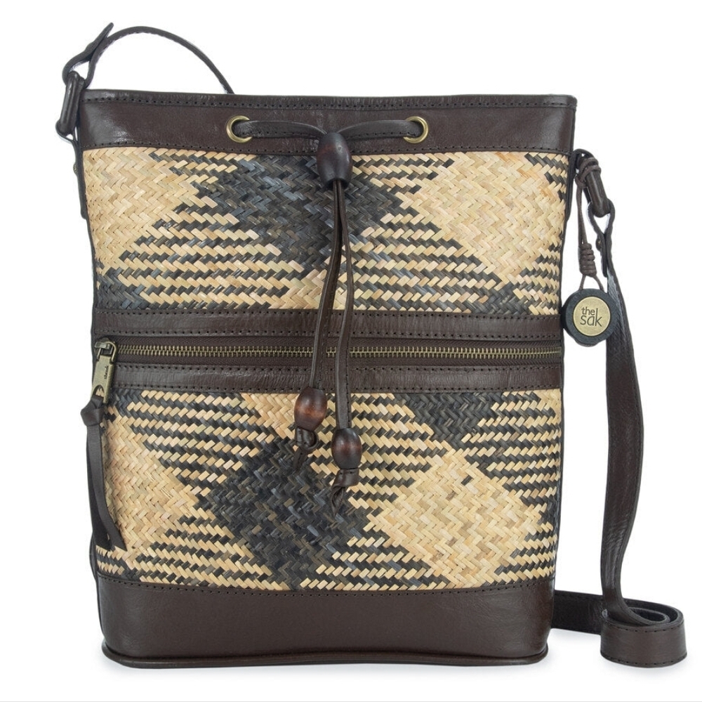 The Sak Rattan Woven/ Leather trim bucket gorgeous cross body bag! NWT!!